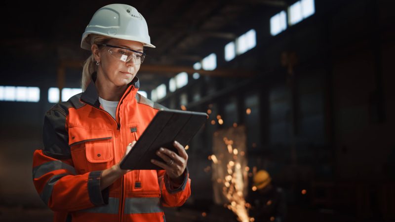 A woman taking notes on site